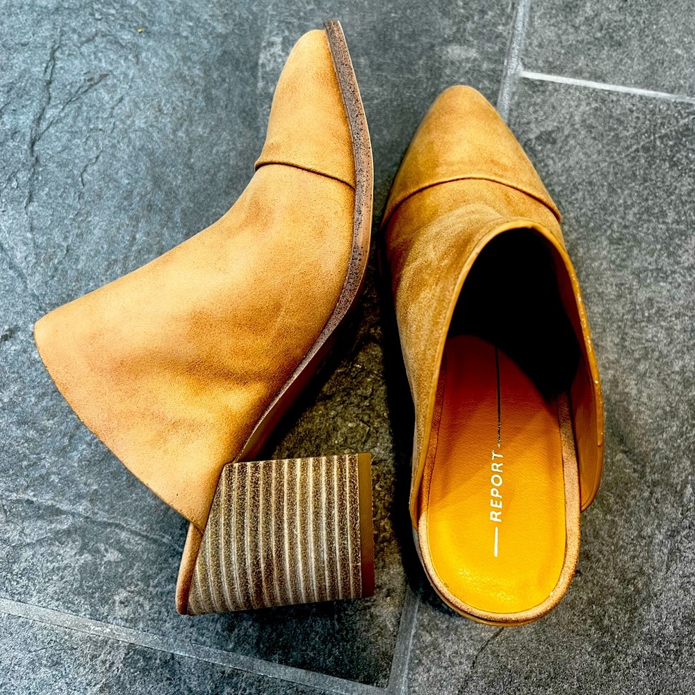 Report heeled mule booties